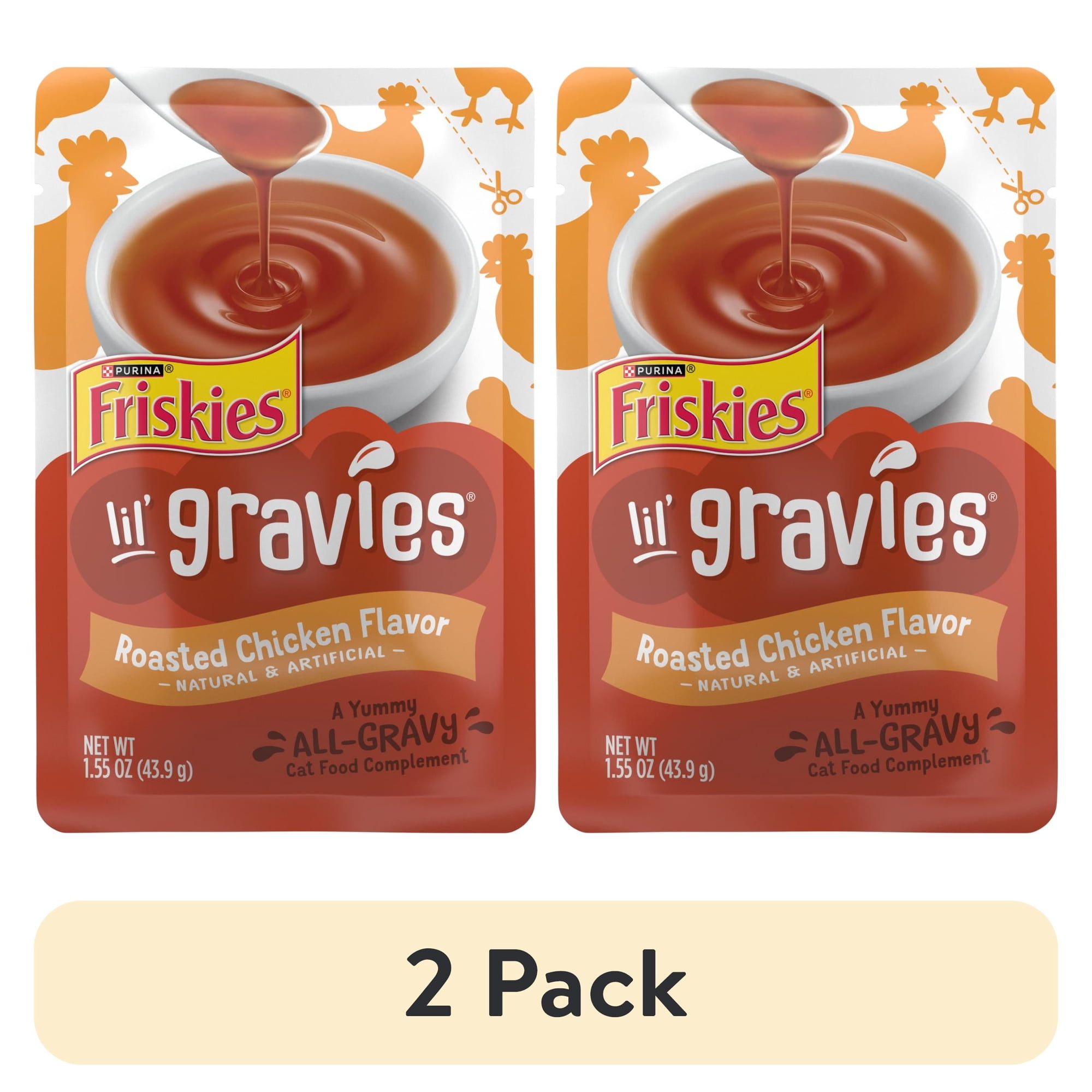 (2 pack) Purina Friskies Lil Gravies Roasted Chicken Flavor Gravy, Wet Cat Food, 1.55 oz. Pouch