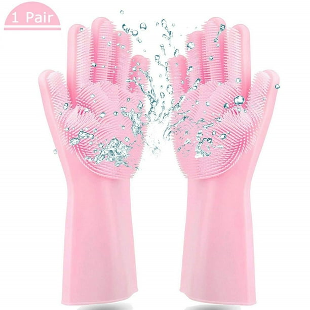 Cleaning Gloves, Reusable Magic Silicone Gloves with Wash Scrubber