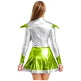 thumbnail image 2 of YiZYiF Women Halloween Robot Alien Cosplay Costume Shiny Metallic Tutu Dress Outerspace Cadet Outfit Green XL, 2 of 5