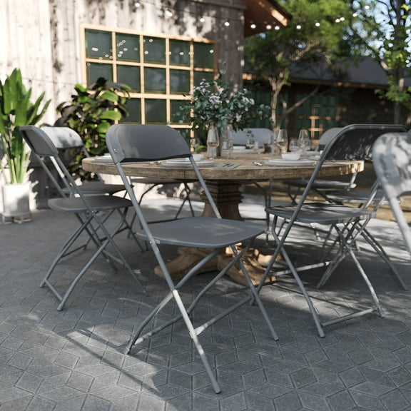 BizChair Folding Chair - Grey Plastic - 4 Pack 650LB Weight Capacity