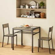Aiho Dining Table Set for 2, 3 Piece Compact Kitchen Table Set with 2 Chairs & Storage Shelf for Small Space, Gray