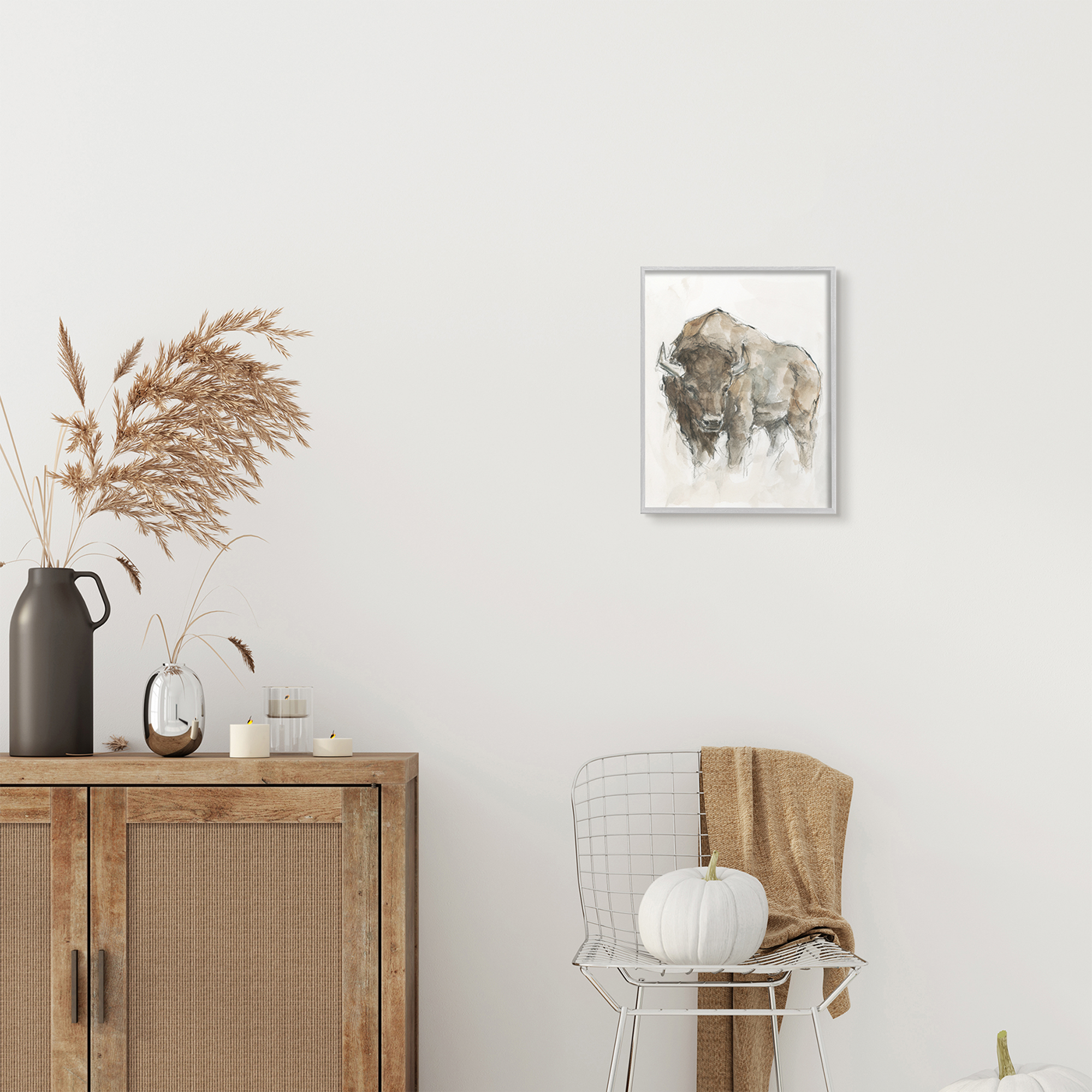 Stupell Industries Western American Buffalo Brown Country Animal Animals & Insects Painting Gray Framed Art Print Wall Art, 11 x 14