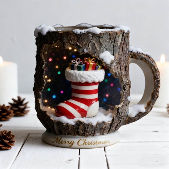 Christmas Magic Woodland Crackle Mug - Festive Holiday Drinkware for Hot Cocoa & Coffee, Unique Crackle Finish Design, Cute Woodland-Themed Mug for Home & Gift Giving, 4.3*3.7in, E