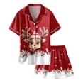 thumbnail image 4 of XEGLSBU Christmas Pajamas for Girls 8-10 Girls' Christmas Printed Pajamas Short Sleeved Button Top Shorts Home Pajamas Set Girls Pajamas Size 5T-6 Red Size 6-7 Years, 4 of 4