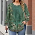 thumbnail image 2 of Xdegoge Plus Size Shirts for Women Long Sleeve Floral Print Pleated Shirts Crewneck Dressy Casual Blouses Stretchy Soft Comfy Loose Fit Tshirt Fall Fashion Clothes Streetwear, L-5XL, 2 of 7