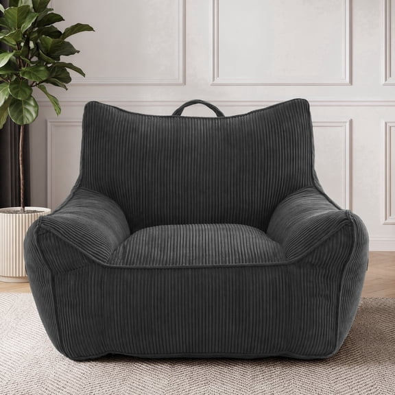 35.5"Bean Bag Chair, Comfy Bean Bag Sofa with Back Support, Corduroy Bean Bag Chair for Adults and Kids, Stuffed Floor Sofa for Living Room, Bedroom, Apartment,Grey