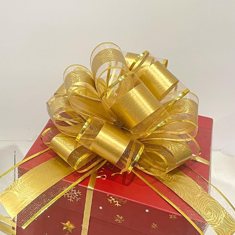 Pull Bows for Gift Wrapping,6 PCS Gold Gift Bow,6 inches Bow for Gift Basket,Gift Wedding Ribbon Bows for Wrapping Boxes or Flower Decorations(Gold)