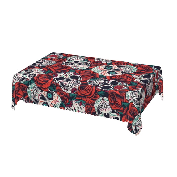 DouZhe Rectangular Tablecloth, Vintage Red Rose Skull Table Cloth for Kitchen Dinning Tabletop, 72" x 54" Waterproof Polyester Table Cover