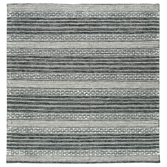 SAFAVIEH Striped Kilim Xavior Striped Area Rug, Black/Ivory, 3' x 3' Square