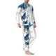 thumbnail image 2 of Balery Blue Flying Butterflies Pijama para Hombre de Dos Piezas con Manga Larga, Conjunto de Dormir y Descanso Suave con Bolsillos-Large, 2 of 7