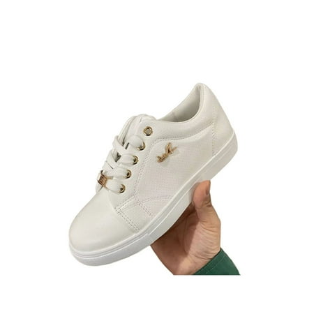 

Ritualay Womens Flats Lace Up Sneakers Casual Skate Shoes Fashion Lightweight Walking Shoe Women Ladies Non-Slip White 7