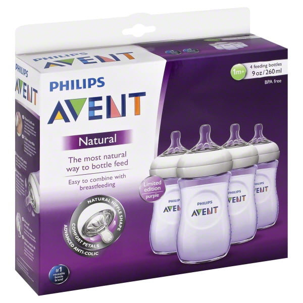Facet schipper Graag gedaan Philips Avent Natural Baby Bottles, Purple, 9 Ounce, (4 Pack) - Walmart.com