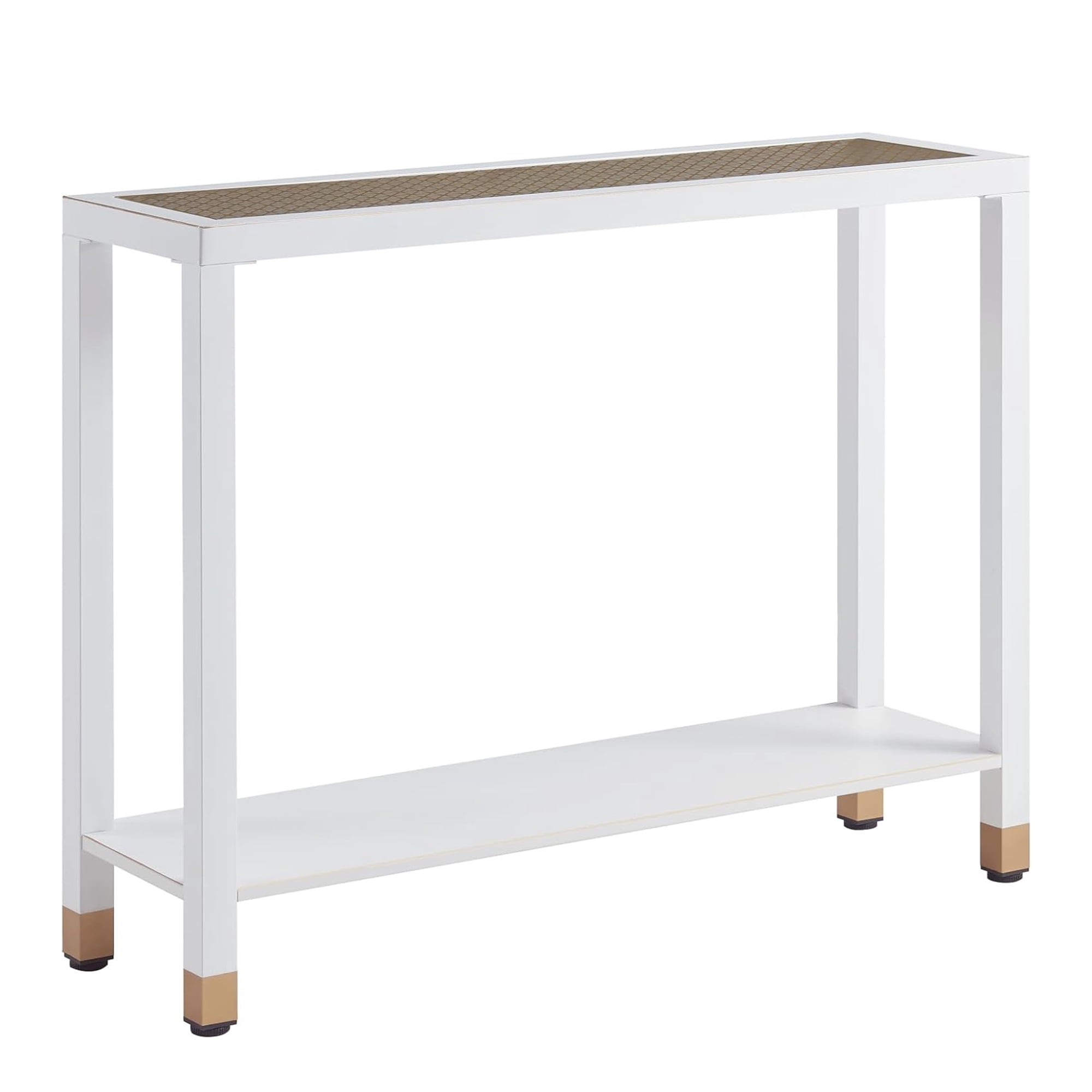 Leumius Glass Entryway Table, 2-Tier Entry Way Console Entrance Table, 41"L Narrow Sofa Table with Shelves for Hallway, Entryway, Living Room, Foyer, Corridor and Office White