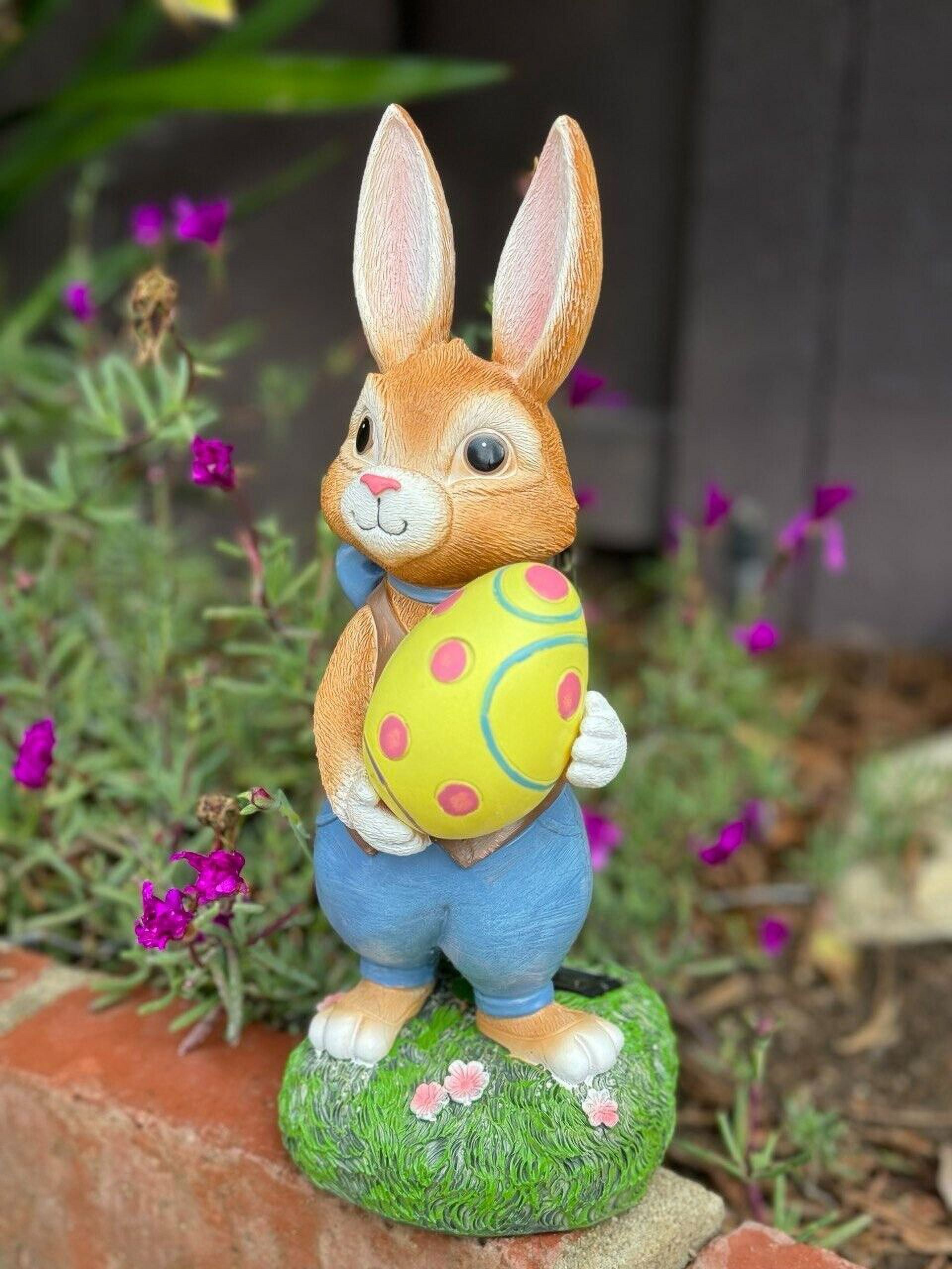 Solar Easter Bunny Figurine Resin Easter Rabbit Statue Outdoor Garden Decor Indoor Bunny Sculpture