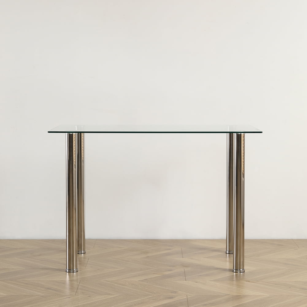 Kadyn Tempered Glass Dining Table, Stainless Steel Kitchen Table for 4 Person, Modern Dining Room Table for Home Office, Transparent Kadyn Tempered Glass Dining Table, Stainless Steel Kitchen Table for 4 Person, Modern Dining Room Table for Home Office, Transparent