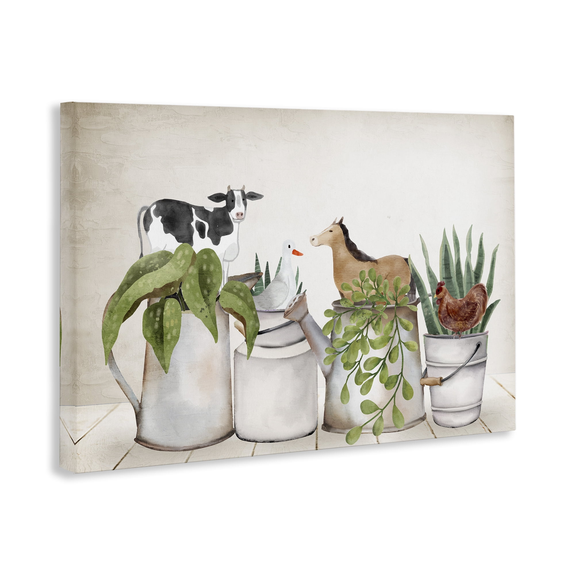 Stupell Industries Tin Farm Animal Plants Botanical & Floral Painting Gallery Wrapped Canvas Art Print Wall Art, 36 x 24