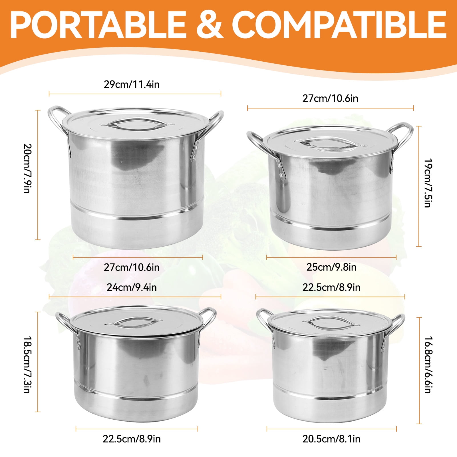 4Pcs Stainless Steel Stock Pot Set with Lids 11Qt 9Qt 7Qt 5.5Qt Sauce Stockpot For Electric, Gas, Induction, Ceramic Kitchen Cookware