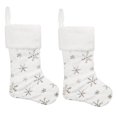 thumbnail image 1 of Paquete de 2 medias navideñas blancas nevadas con copo de nieve bordado colgante para decoración de fiesta de Navidad, 1 of 5