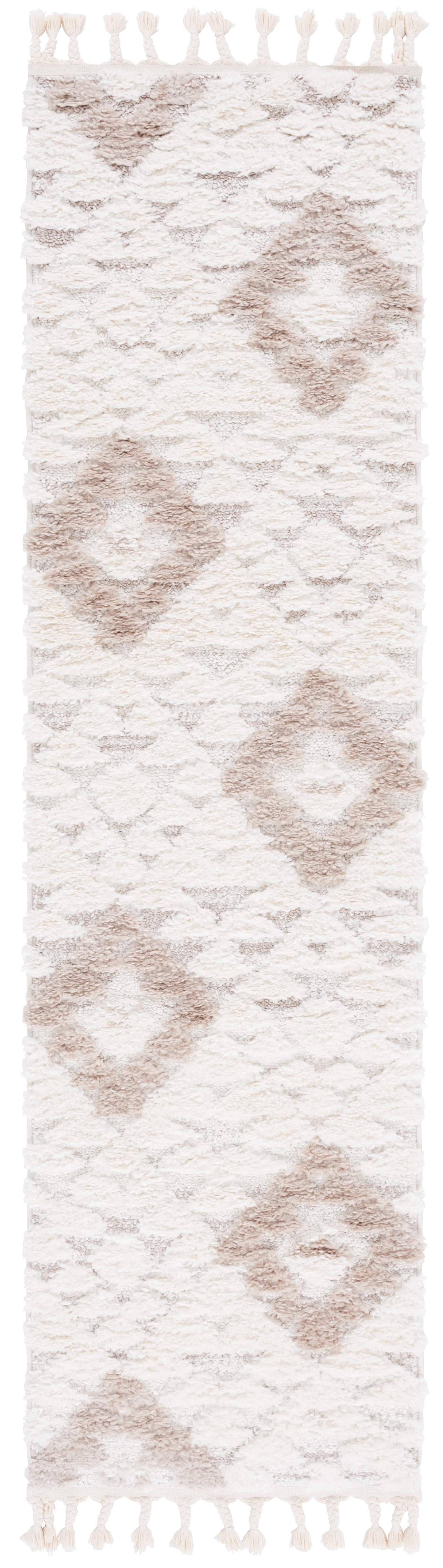 Safavieh Moroccan Tassel Larry Geometric Shag Runner Rug, Ivory/Beige, 2'3" x 14'