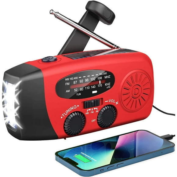 Håll kontakten och var förberedd med vår solväderradio - vev, AM/FM, LED-ficklampa - batteribackup, 2000mAh powerbank för smartphones