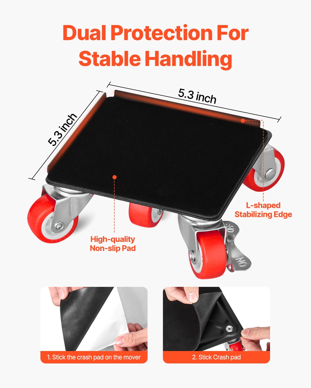 VEVOR Furniture Dolly, Maximum Load 1200 lbs, Heavy Duty Furniture Movers with 5 360° Rotation Wheels, Carbon Steel Panel, Furniture Lift Slider Tool Set for Appliances,Sofa,Fridge,Washing Machine