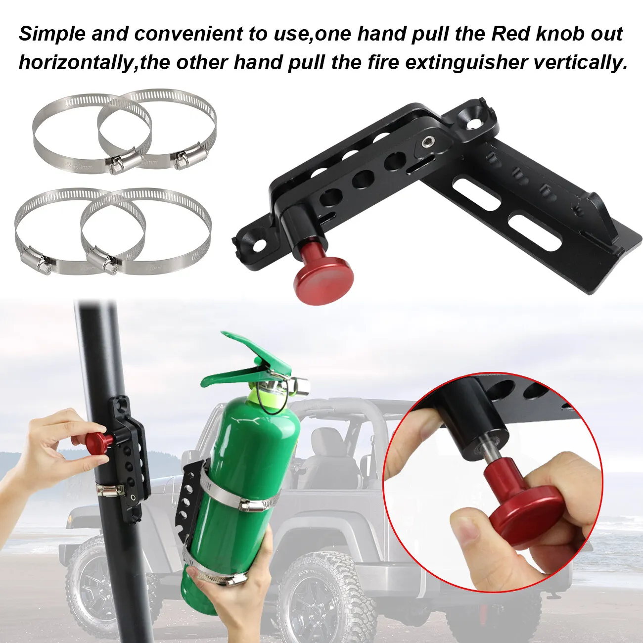 Adjustable Black Car Fire Extinguisher Mount Bracket Compatible With For Jeep Wrangler 1997-2017