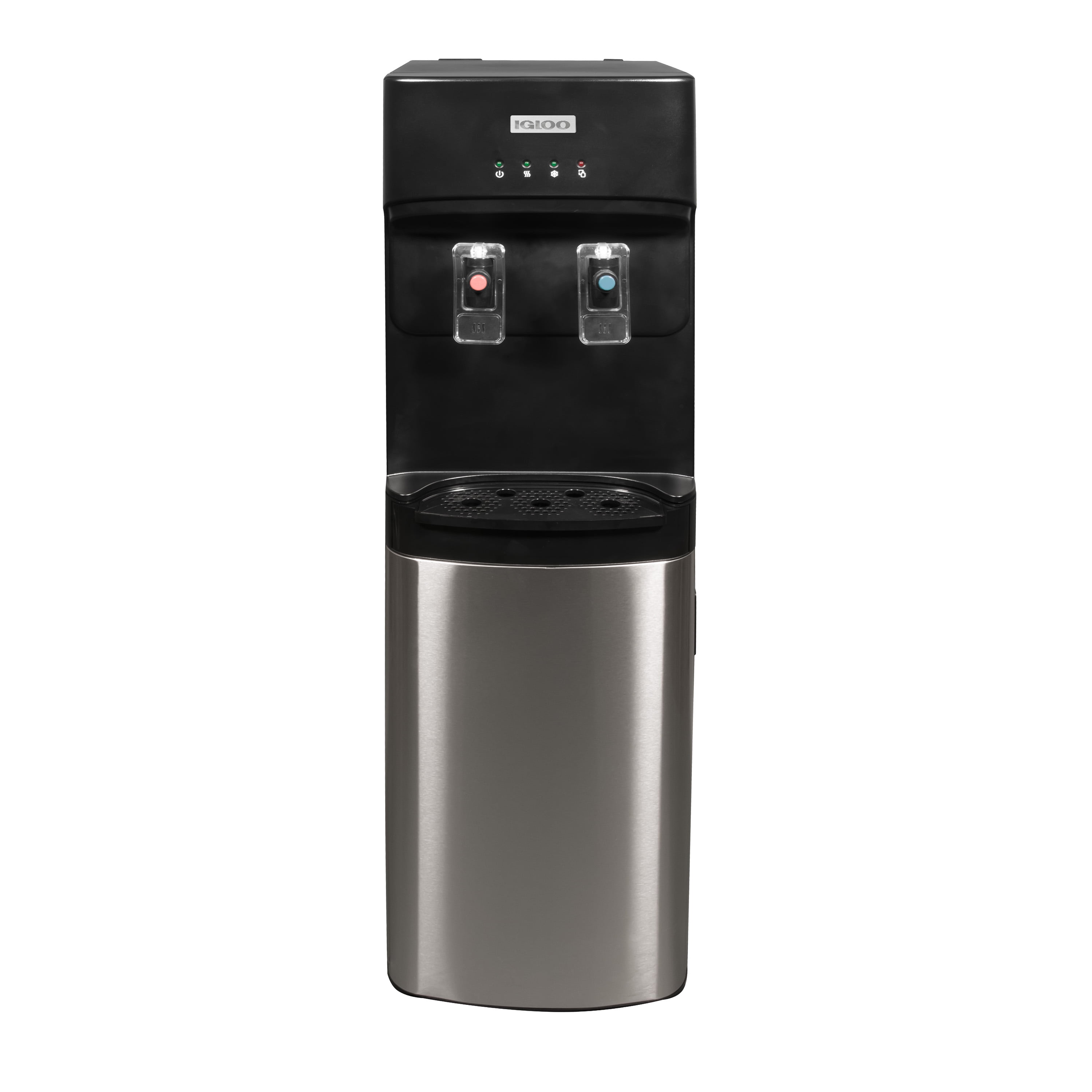 Igloo Stainless Steel Hot, Cold & Room Water Cooler Dispenser, Holds 3 & 5 Gallon Bottles, 3 Temperature Spouts, No Lift Bottom Loading, Child Safety Lock, Black/Stainless