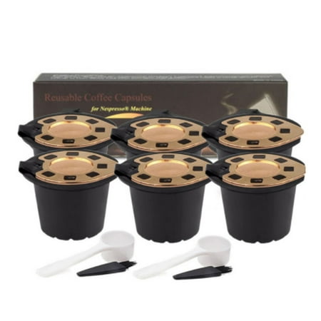 

JINGT 6Pcs for Maker Machine Refillable Reusable Coffee Filter Capsule Pods Gold