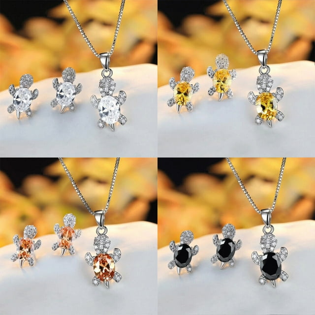 Maoww Alloy Rhinestone Pendant Necklace Stud Earrings Set Ear Studs Wedding Jewelry Daughter Decoration Accessories Yellow Black