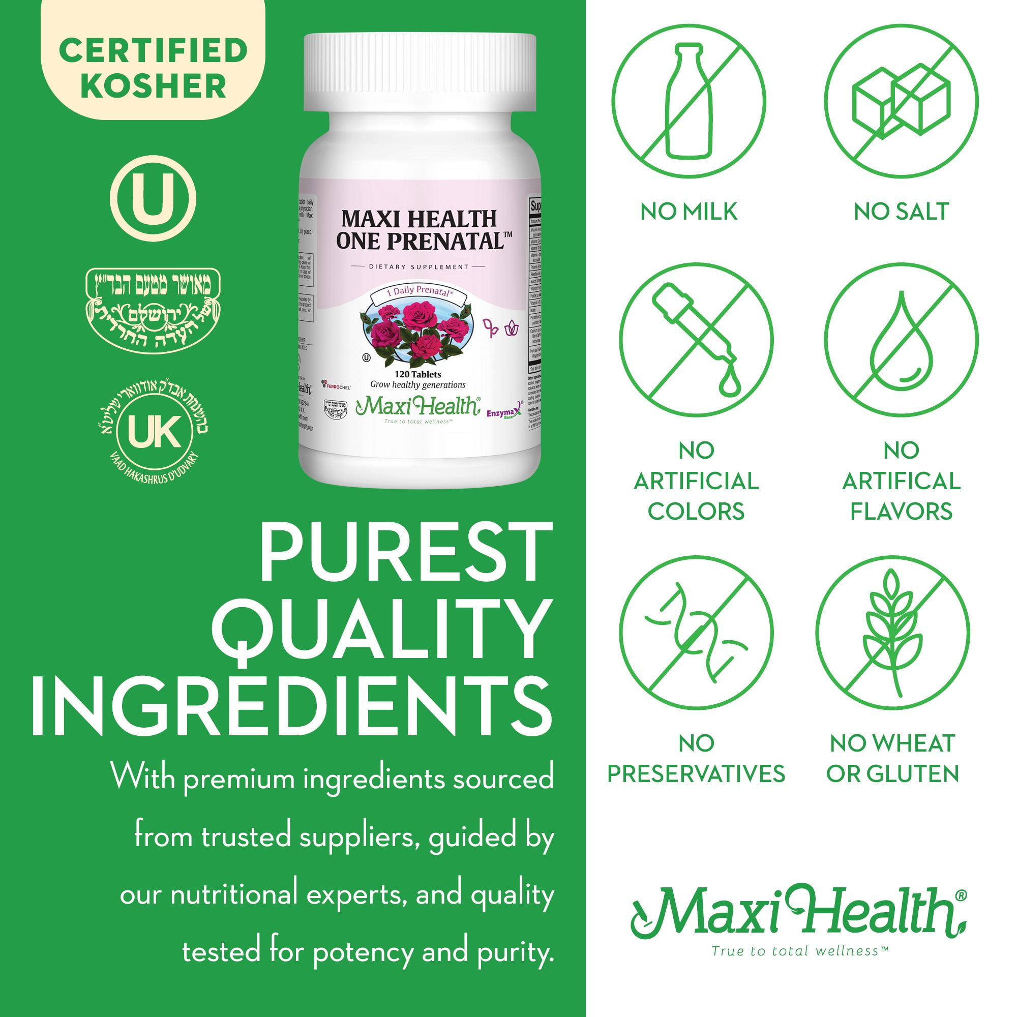 Maxi Health One Prenatal – Women’s Multivitamin with Iron – Pregnancy & Fetal Health Support – 120 Tablets