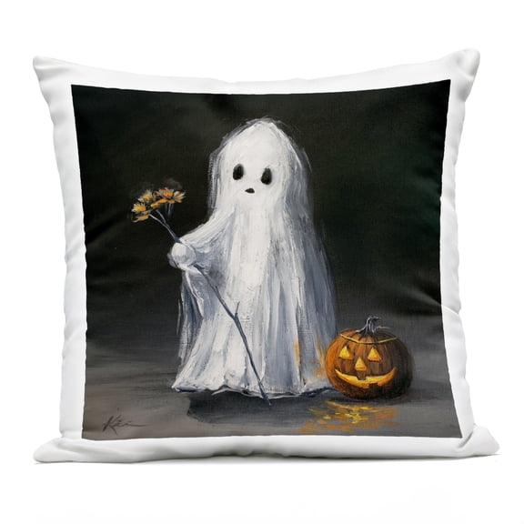 Stupell Industries Vintage Halloween Ghost & Pumpkin Outdoor Printed Pillow design by Lindsay Kivi Fine Art, 18 x 7 x 18