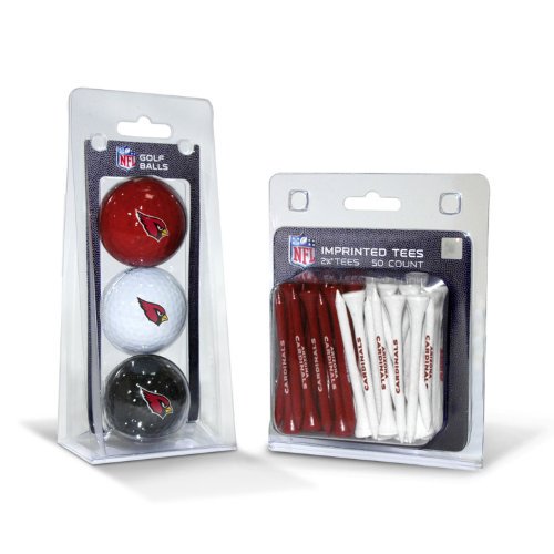 Team Golf Nfl Arizona Cardinals Logo Imprinted Golf Balls (3 Count) 2-3/4 Regulation Golf Tees (50 Count), Multi Colored