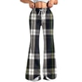 thumbnail image 2 of Women's Fashion Loose Drawstring Waist Plaid Printed Casual Sports Flared Pants, Elastic Joggers Sweatpants, Stylish Yoga Pants for Women,Dark Gray,2XL, 2 of 8