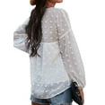 thumbnail image 5 of Femmes Crochet Poignets Élastiques V Cou Manches Longues Uni Top, 5 of 5