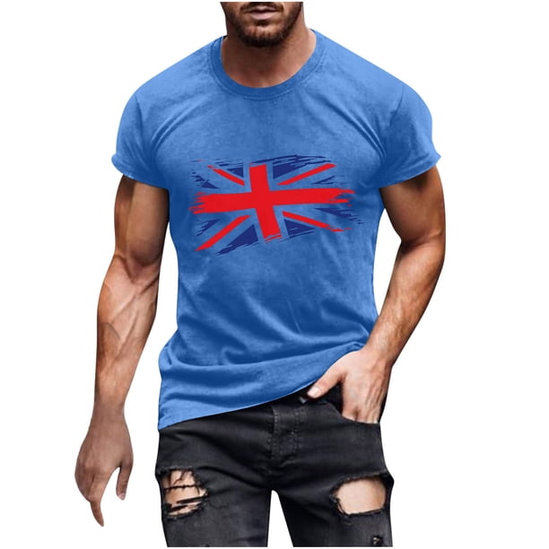 Mens Casual Manga Corta Botón Abajo Camisetas Estados Unidos Bandera Impresión Cuello Redondo Suéter Camiseta, Poliéster Casual Uso Diario para Hombres