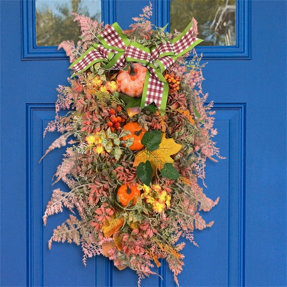Clearance!Fall Wreaths for Front Door, Artificial Autumn Maples Leaf Pumpkin Berry Wreath for Autumn Wreath Indoor Outdoor