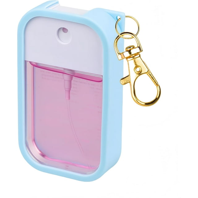 TEMOGU-Silicone Case with Bottles Hand Sanitizer Spray Kit,Protective Case with Keychain Compatible with Power Mist and Glow Mist 1.5 fl oz, Hand Sanitizer Spray Accessory (Blue)