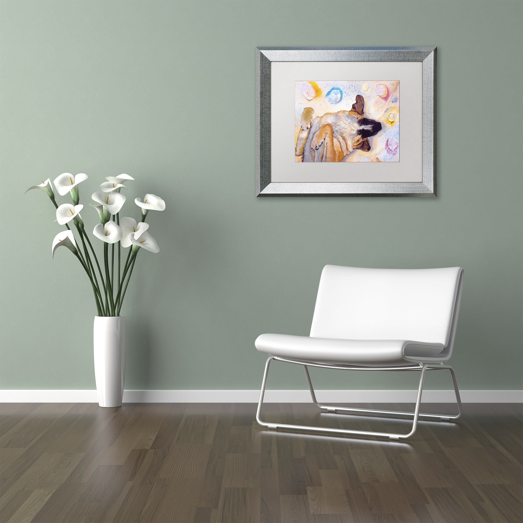 Trademark Fine Art "Dog Dreams" Canvas Art by Pat Saunders-White, White Matte, Silver Frame