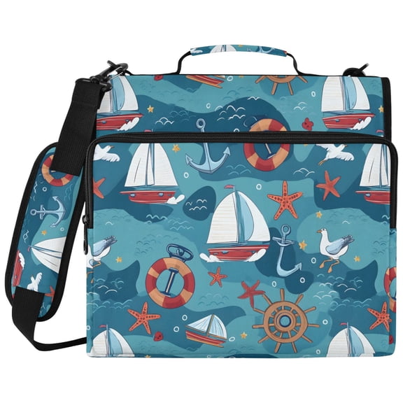 ALAZA Zipper Binder Anchor Sailboat Starfish Pattern 2 inch 3 Ring 500 Sheet Capacity Trapper Keeper File Folder Organizer Bag
