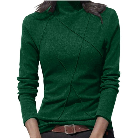 Womens Mock Neck Basic Tops, Long Sleeve Pullover for Women Fall Casual Slimming Fit Fleece Thin Sweaters