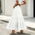 thumbnail image 5 of Qulqfy Womens Summer Maxi Pleated Long Skirts Boho Ruffle Flowy Drawstring High Waisted White Skirt S, 5 of 5