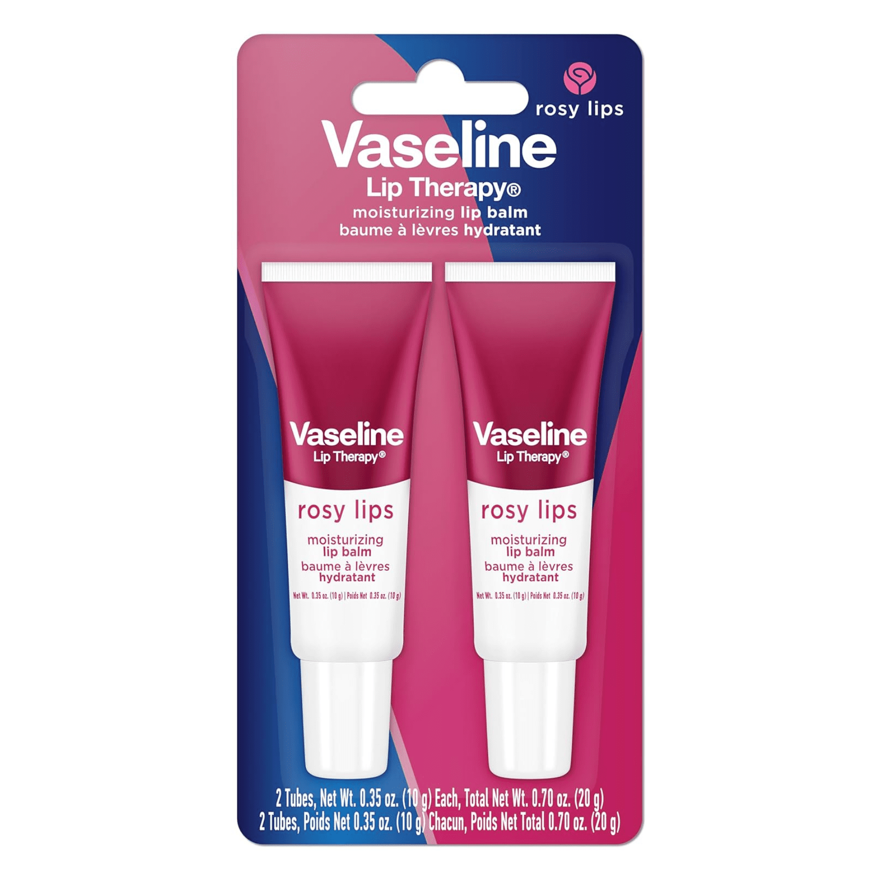 (6 pack) Vaseline Lip Therapy Rosy Lip Balm Twin Pack Moisturizing Care with Petroleum Jelly, 0.35 oz, 2 Count
