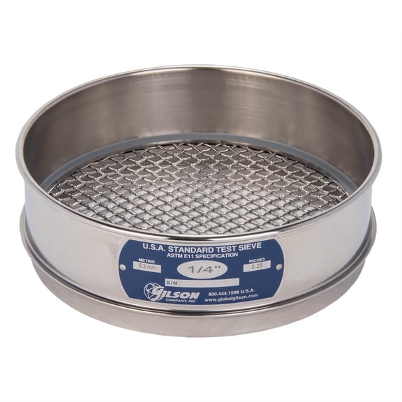 8in Sieve, All Stainless Steel, Full-Height, 1/4in (Gilson Company, Inc.)
