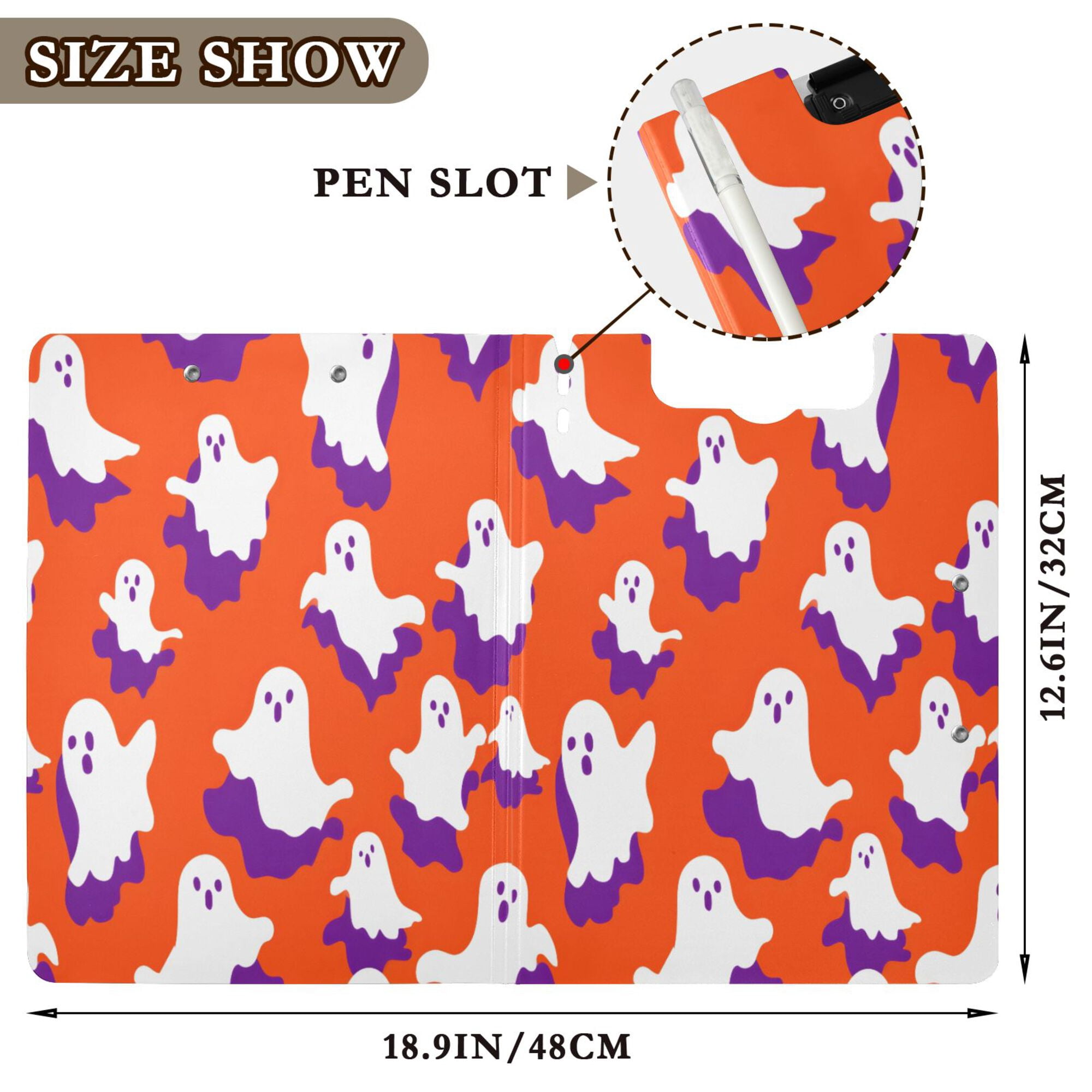 FORMRS A4 Clipboard Folder with Pen Holder Horizontal Foldable School Office Binder, Orange Ghost Pattern