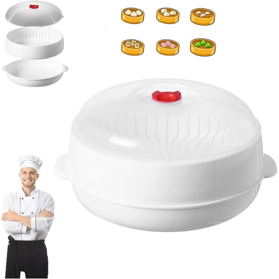 2025 Upgraded Microwave Oven Steamer, Multifunctional Microwave Heating and Thermal Insulation Steamer Utensils, Microwavable Cookware with Lid and Tray for Cooking Food and Vegetables