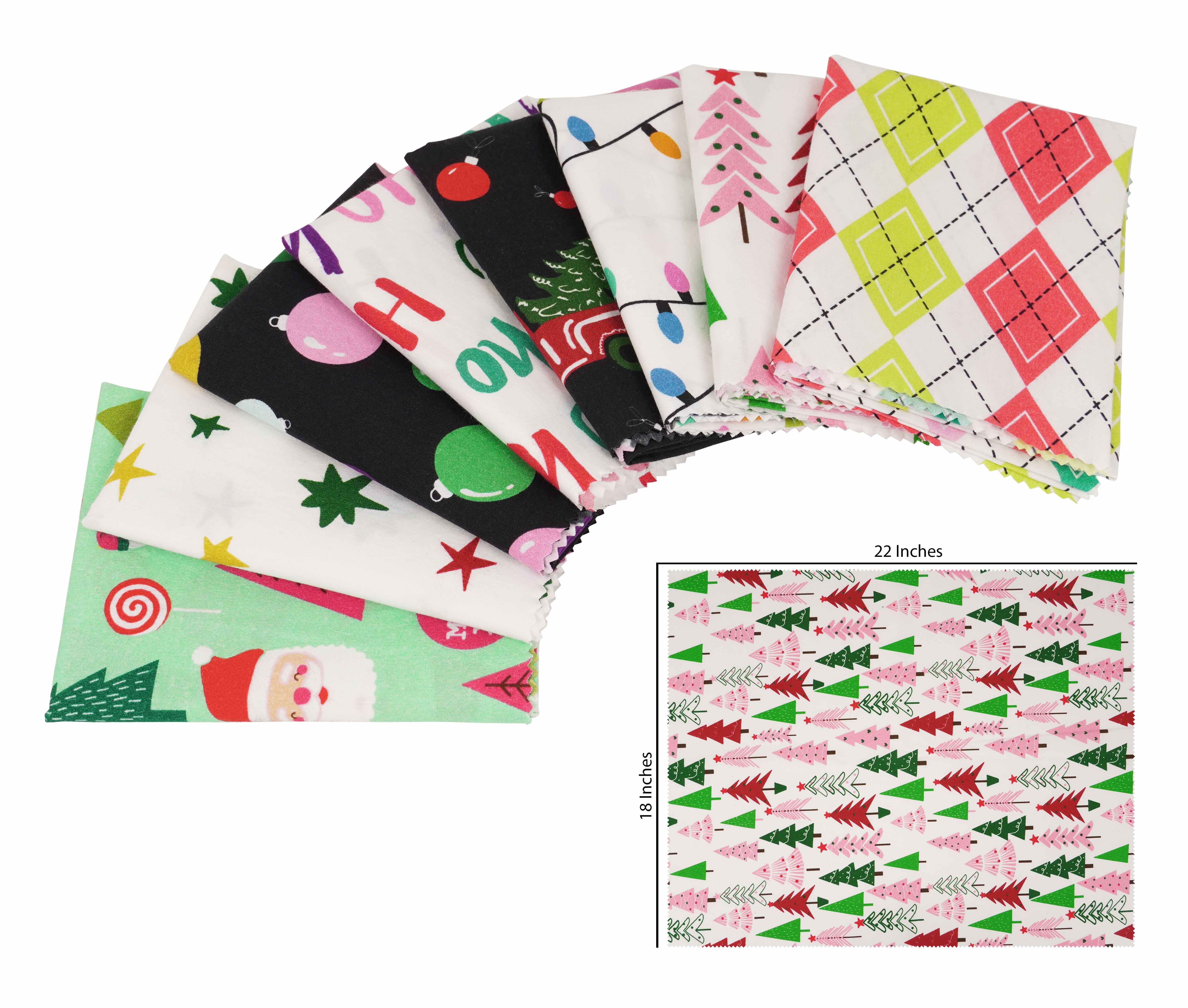 Soimoi 8 Pc Fat Quarter Bundle,ChristmasPrint 18"x 22"DIY Patchwork-100% CottonPre-Cut Quilting Fabric Multicolor