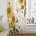 thumbnail image 6 of Sunflower Sheer Curtains 54 Inches Long, Farmhouse Floral Bee Brown Vintage Pink Yellow Light Filering Curtains, Breathable Simi Curtain Privacy Drapes for Kitchen Bathroom Small Window Treatment, 6 of 9