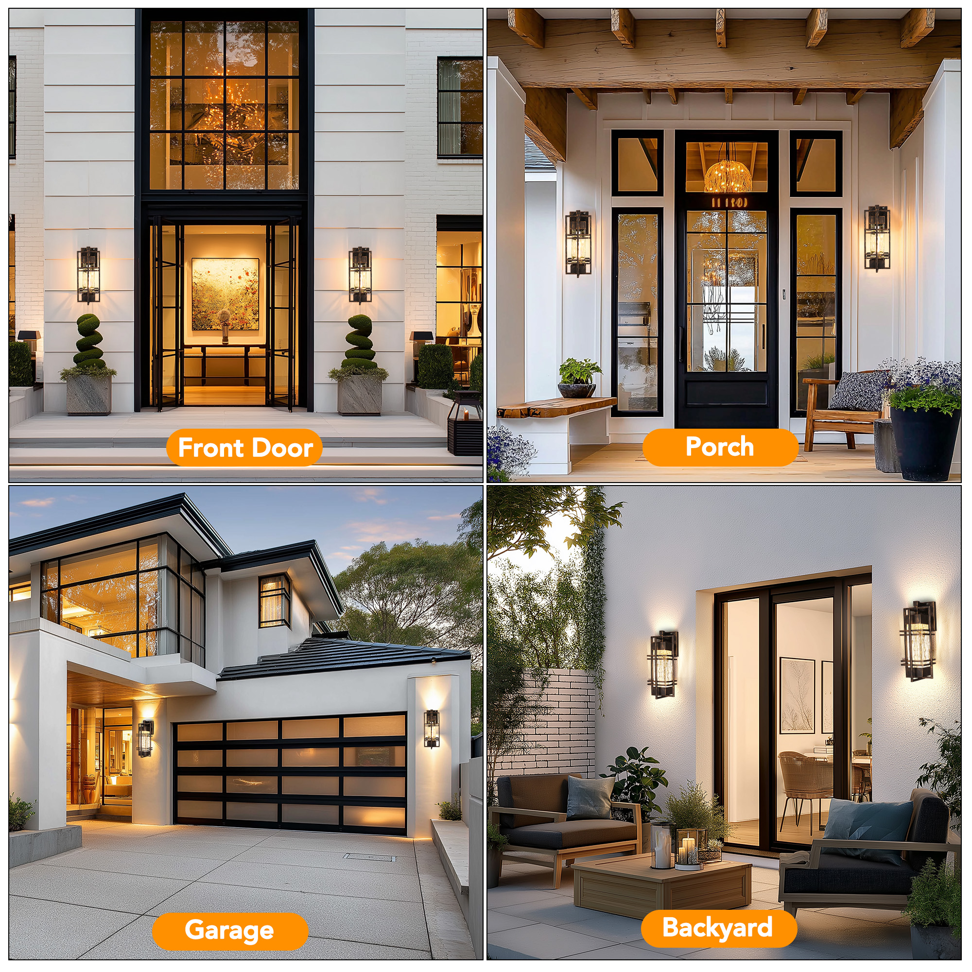 15”Dusk to Dawn Outdoor Wall Light Set of 2，Waterproof Porch Light (Bulb Included)