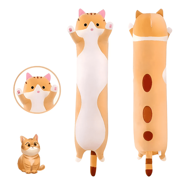 Almohada Larga De Peluche Gatito Cojin Juguete Suave 70 Cm Xtellar Amarillo