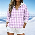 thumbnail image 2 of Njagoc3 Womens Plaid Gingham Zip Up Hoodie Drawstring Long Sleeve Loose Fit Fleece Sweatshirt with Pockets Casual Fall Outerwear for Picnic Travel，Purple，XXXL, 2 of 6